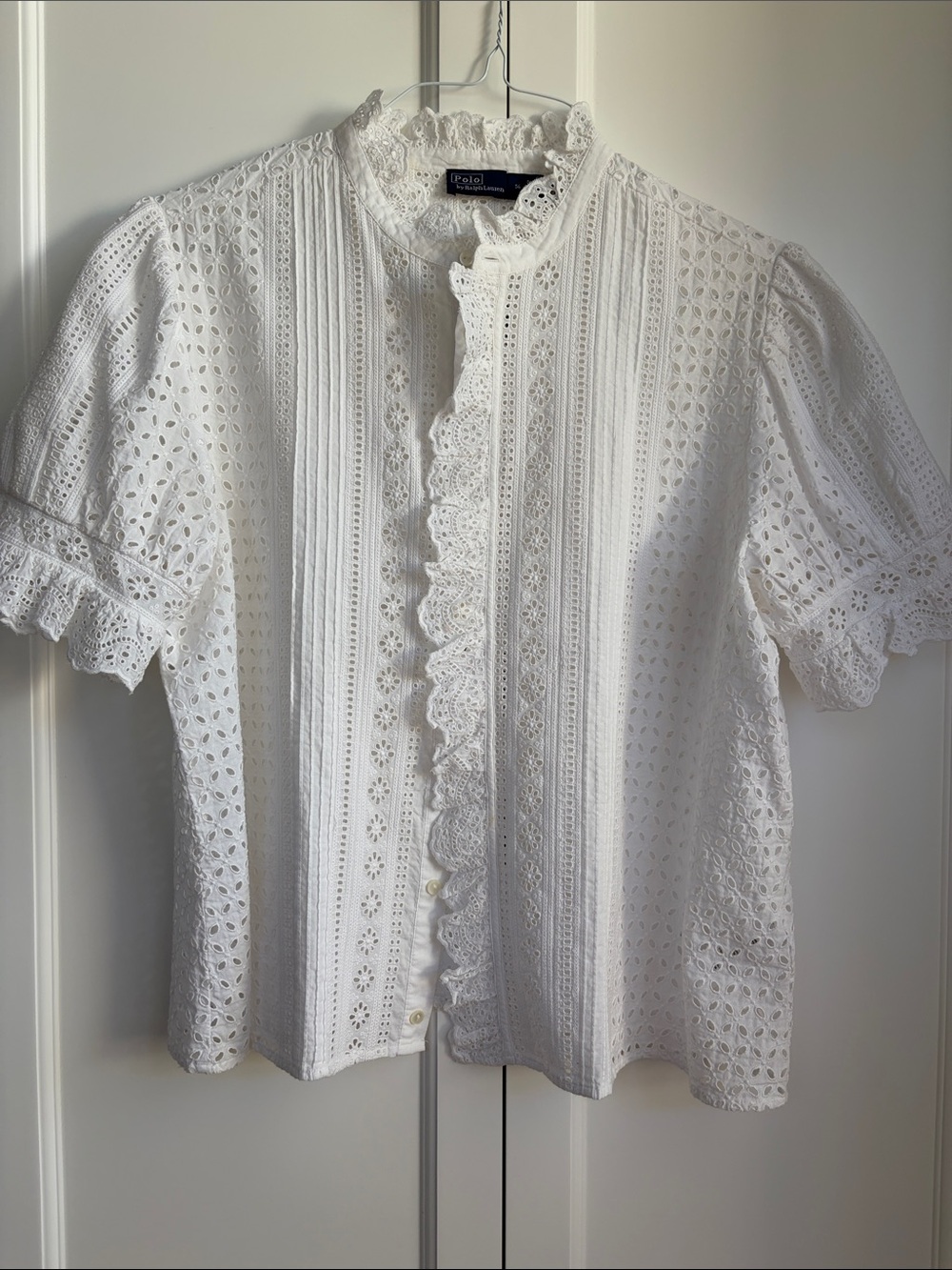 Polo by Ralph Lauren White Eyelet Ruffle Front Blouse nwot - Picture 4 of 17